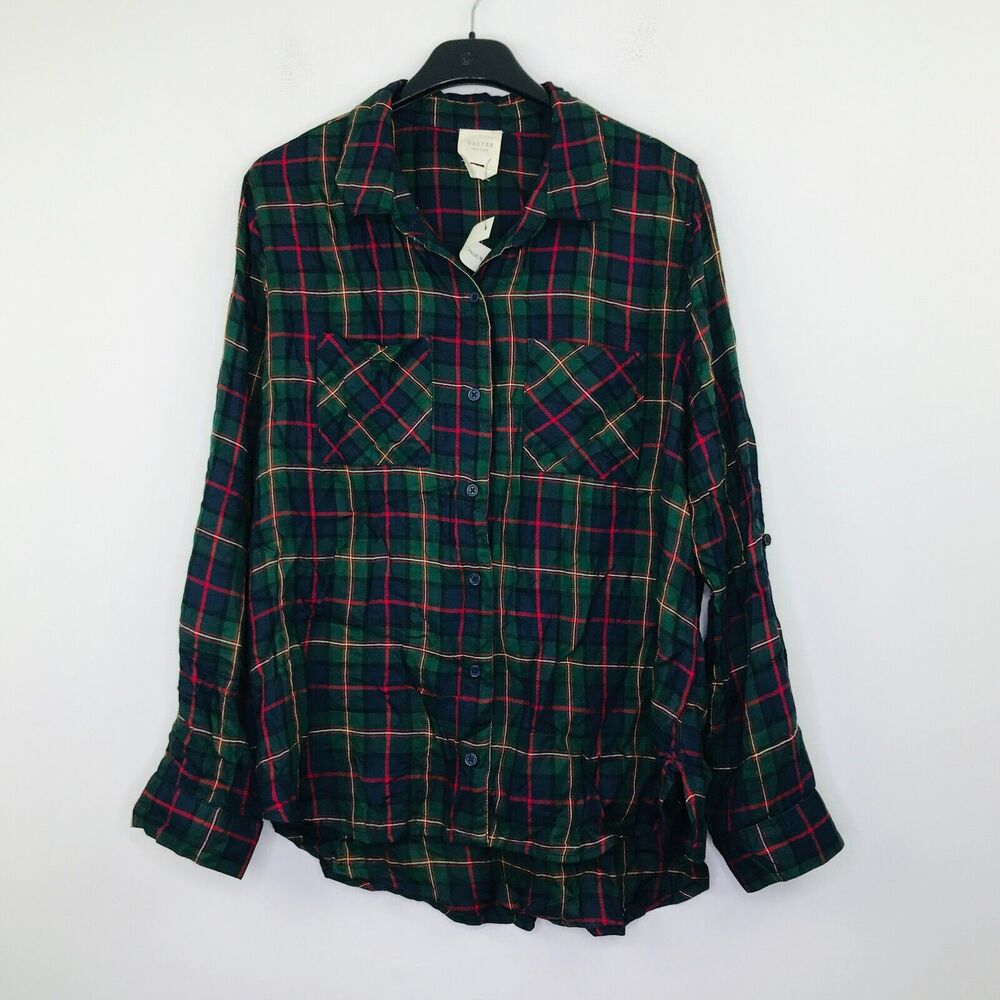 Harper Women's XL Shirt Green Plaid Long Sleeve High Low Hem Button Up NWT BT17
